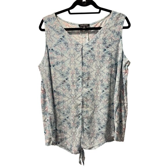 Roz & Ali Womens blouse Sz 1X Sleeveless Top With Tie Hem Blue & Pink Paisley - Picture 5 of 12